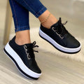 Women's Platform Trainers with Lace-Up Closure - Black