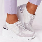 Women's Wedge Sneakers with Metallic Trim and Lace-Up Front - 6