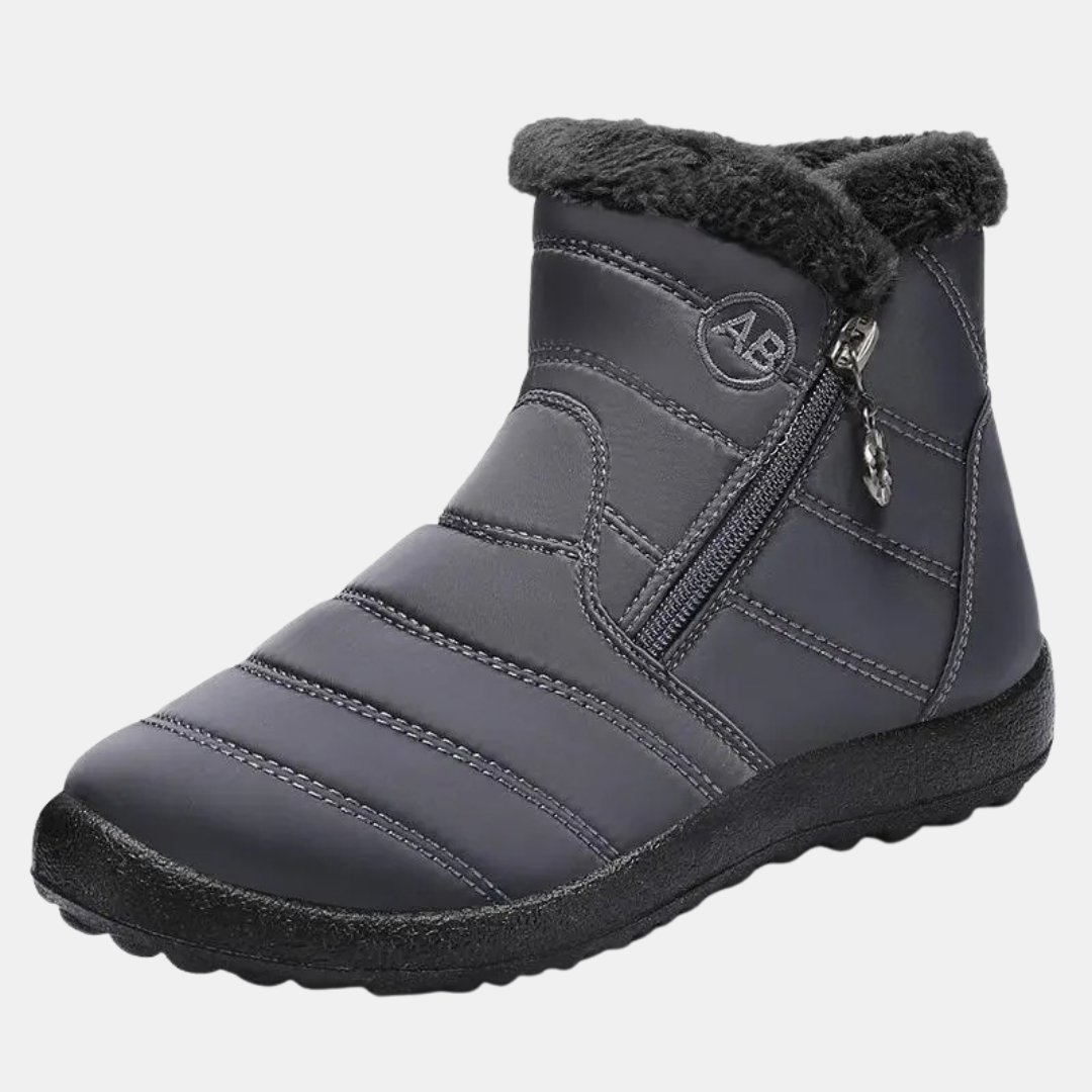 Women's Quilted Faux Fur Cuff Ankle Snow Boots with Side Zip - Dark Gray