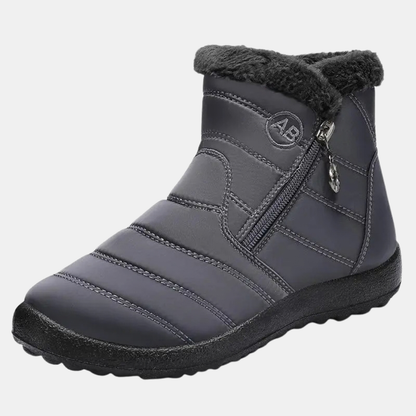 Women's Quilted Faux Fur Cuff Ankle Snow Boots with Side Zip - Dark Gray