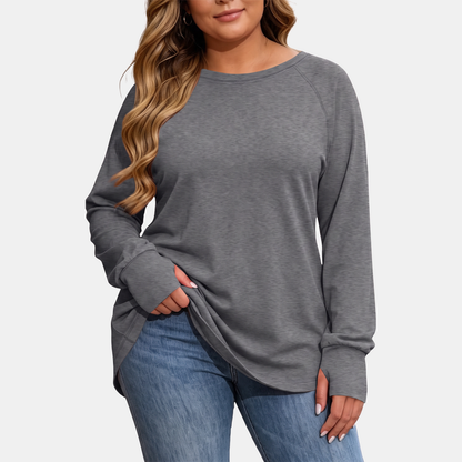 Women's Crewneck Thumb Hole Oversized Tunic Top - Dark Grey