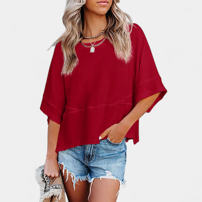 Women's Casual Batwing Sleeve Blouse - Dark Red