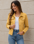 Women's Cropped Jacket with Chest Pockets and Button Front - Yellow