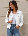 Women's Cropped Jacket with Chest Pockets and Button Front - White