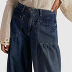 Women's Trousers Wide Leg with Pleated Pockets and Tied Cuffs - 6