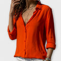 Women's Blouse Long Sleeve with Collar and Button Front - Orange
