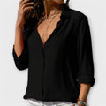 Women's Blouse Long Sleeve with Collar and Button Front - Black