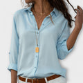 Women's Blouse Long Sleeve with Collar and Button Front - Blue