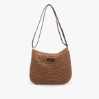 Women's Woven Shoulder Bag with Adjustable Strap - Brown
