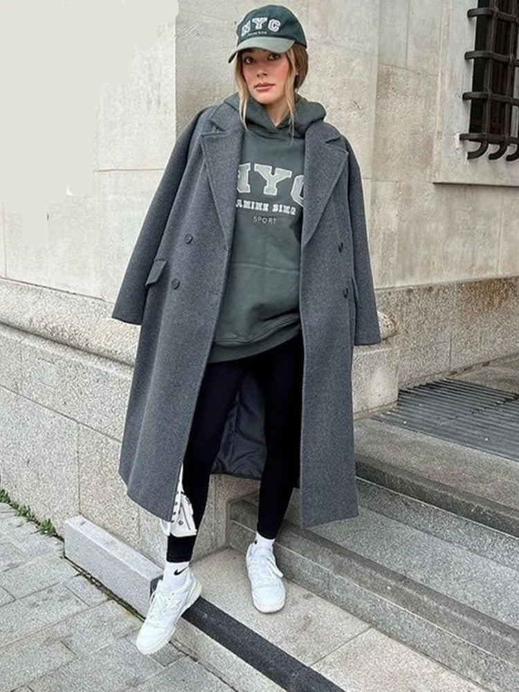 Women's Longline Lapel Trench Coat with Open Front - 5