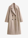 Women's Longline Lapel Trench Coat with Open Front - Beige