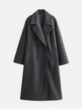 Women's Longline Lapel Trench Coat with Open Front - Grey