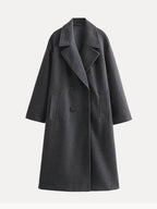 Women's Longline Lapel Trench Coat with Open Front - Grey