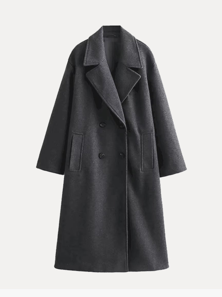 Women's Longline Lapel Trench Coat with Open Front - Grey