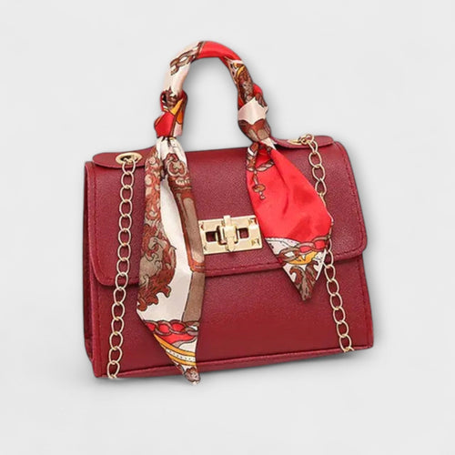 Women's Handbag with Scarf Detail and Chain Strap - Burgundy