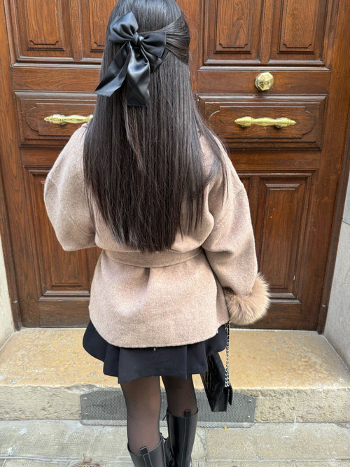 Women's Winter Coat with Faux-Fur Cuffs and Belted Waist - 2