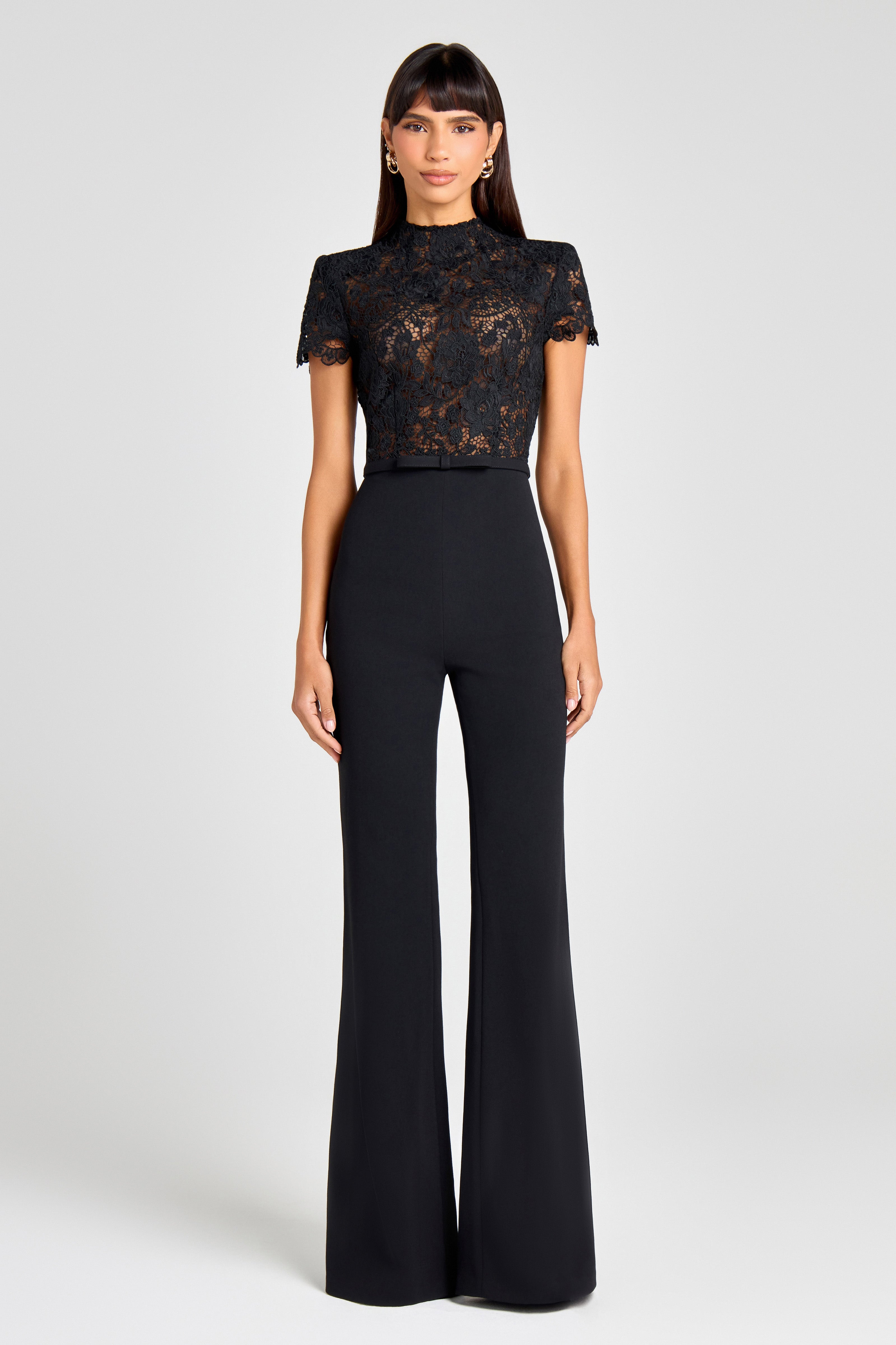 Women's Lace Bodice Jumpsuit with Flared Trousers - 2
