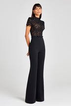 Women's Lace Bodice Jumpsuit with Flared Trousers - 4