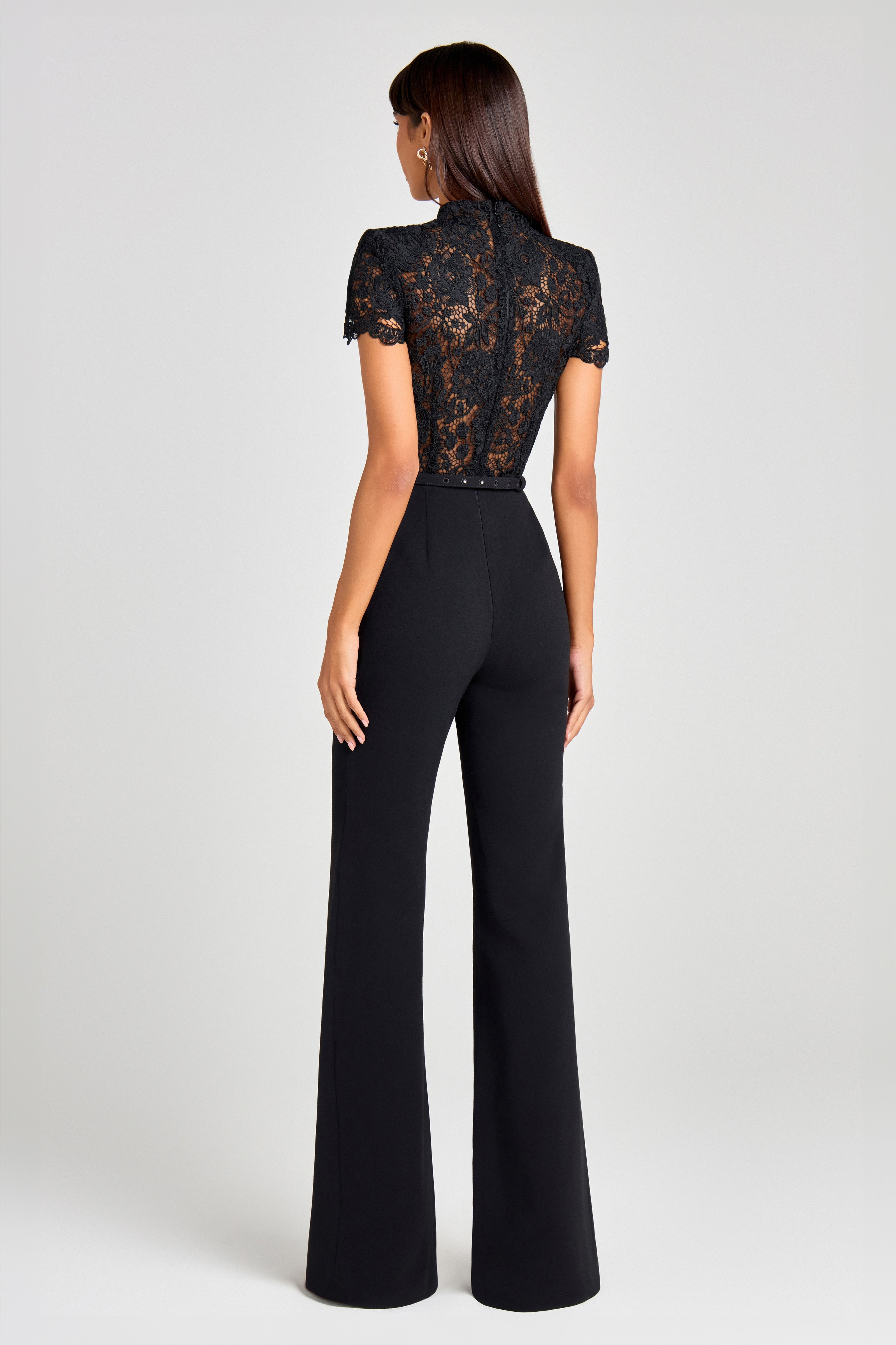 Women's Lace Bodice Jumpsuit with Flared Trousers - 5