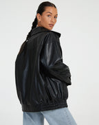 Women's Oversized Bomber Jacket in Faux Leather with Zip Front - 8