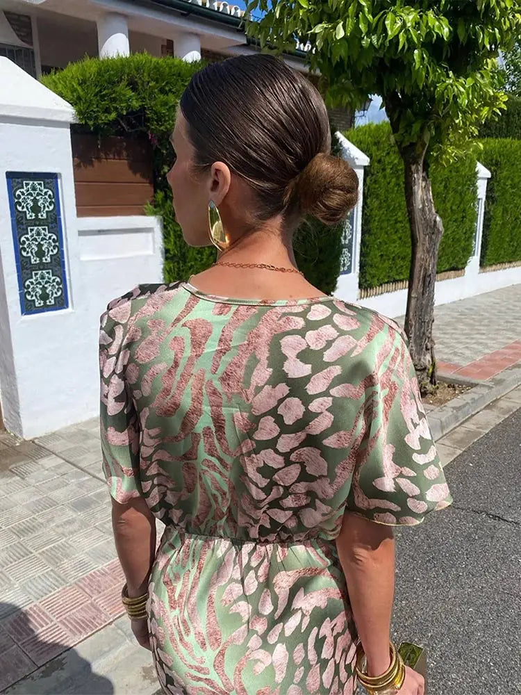 Women's Wrap Midi Dress with V-Neck and Flutter Sleeves - 5