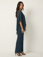 Women's Cape Overlay Top and Wide Leg Trousers Set - 11