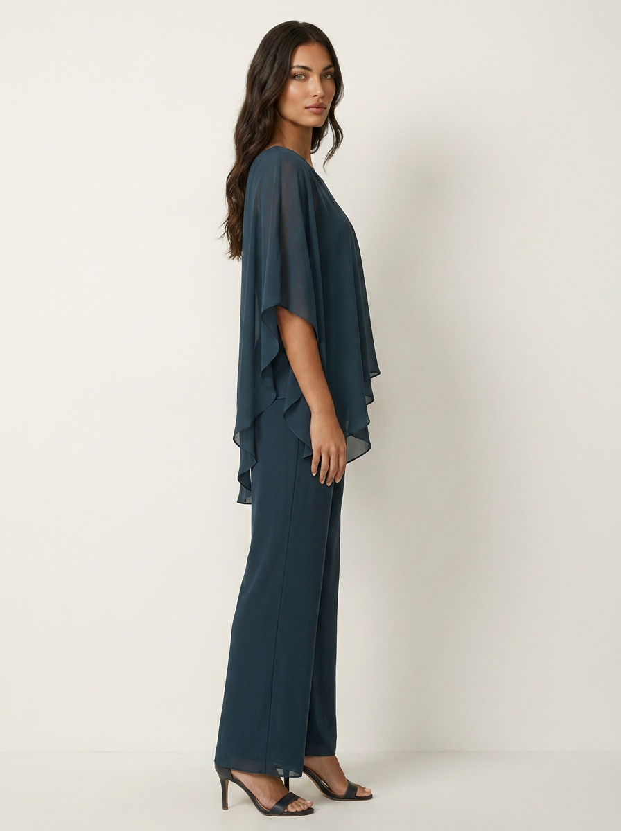 Women's Cape Overlay Top and Wide Leg Trousers Set - 11