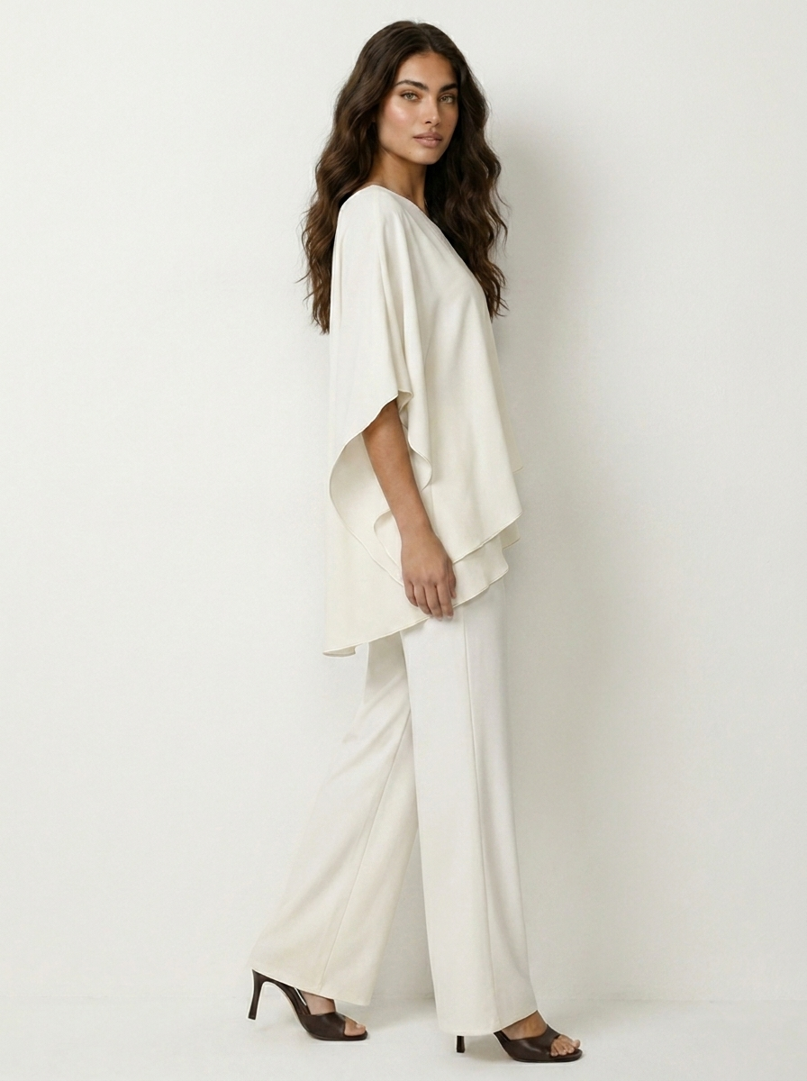 Women's Cape Overlay Top and Wide Leg Trousers Set - 12