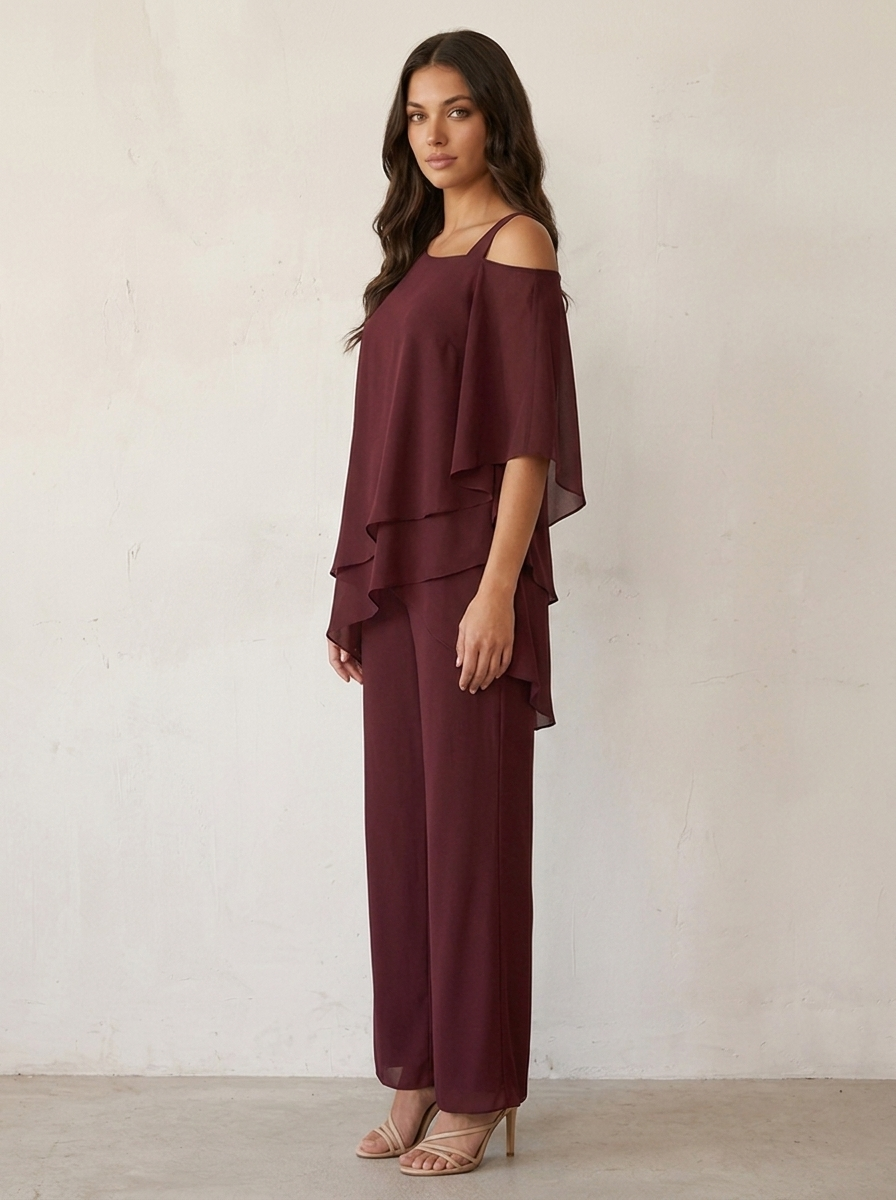 Women's Cape Overlay Top and Wide Leg Trousers Set - 14