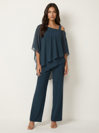 Women's Cape Overlay Top and Wide Leg Trousers Set - 10