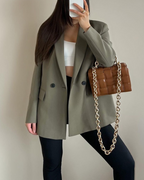 Women's Double-Breasted Blazer with Notched Lapels and Structured Silhouette - 22