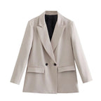 Women's Double-Breasted Blazer with Notched Lapels and Structured Silhouette - White