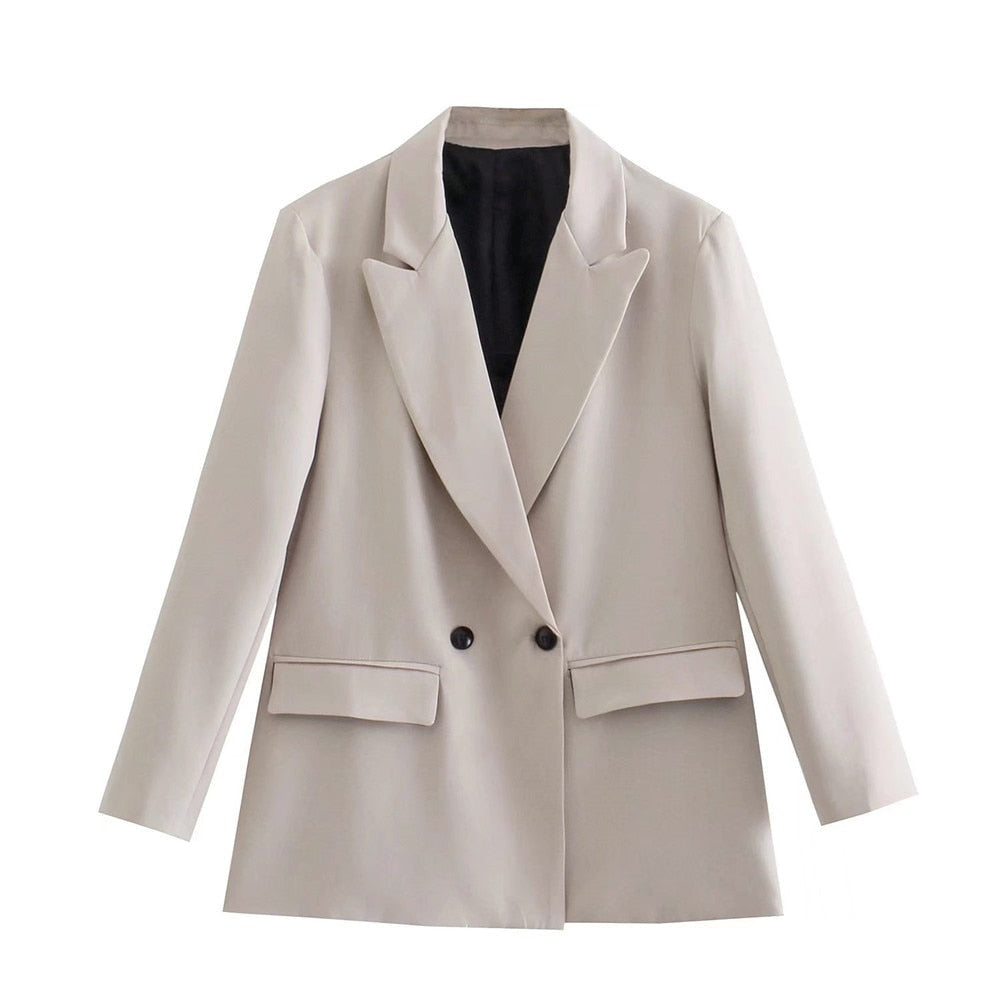 Women's Double-Breasted Blazer with Notched Lapels and Structured Silhouette - White