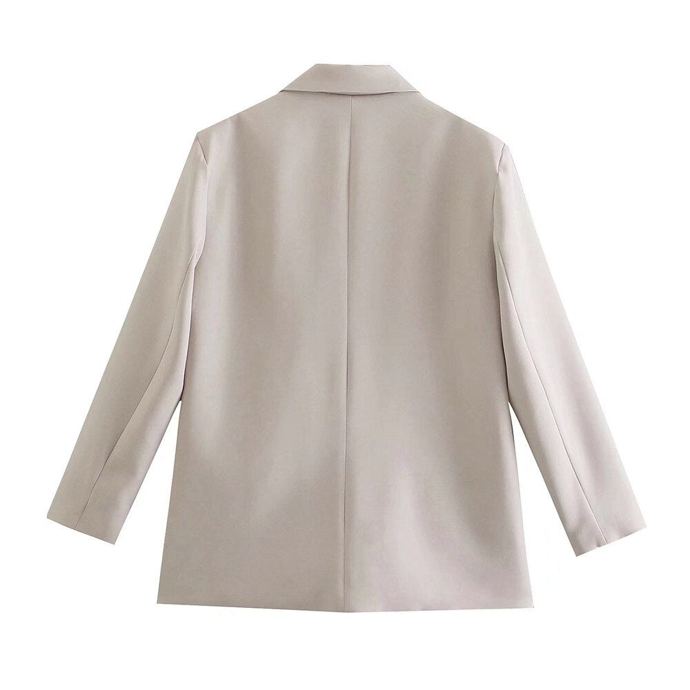 Women's Double-Breasted Blazer with Notched Lapels and Structured Silhouette - 12