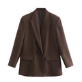 Women's Double-Breasted Blazer with Notched Lapels and Structured Silhouette - Brown