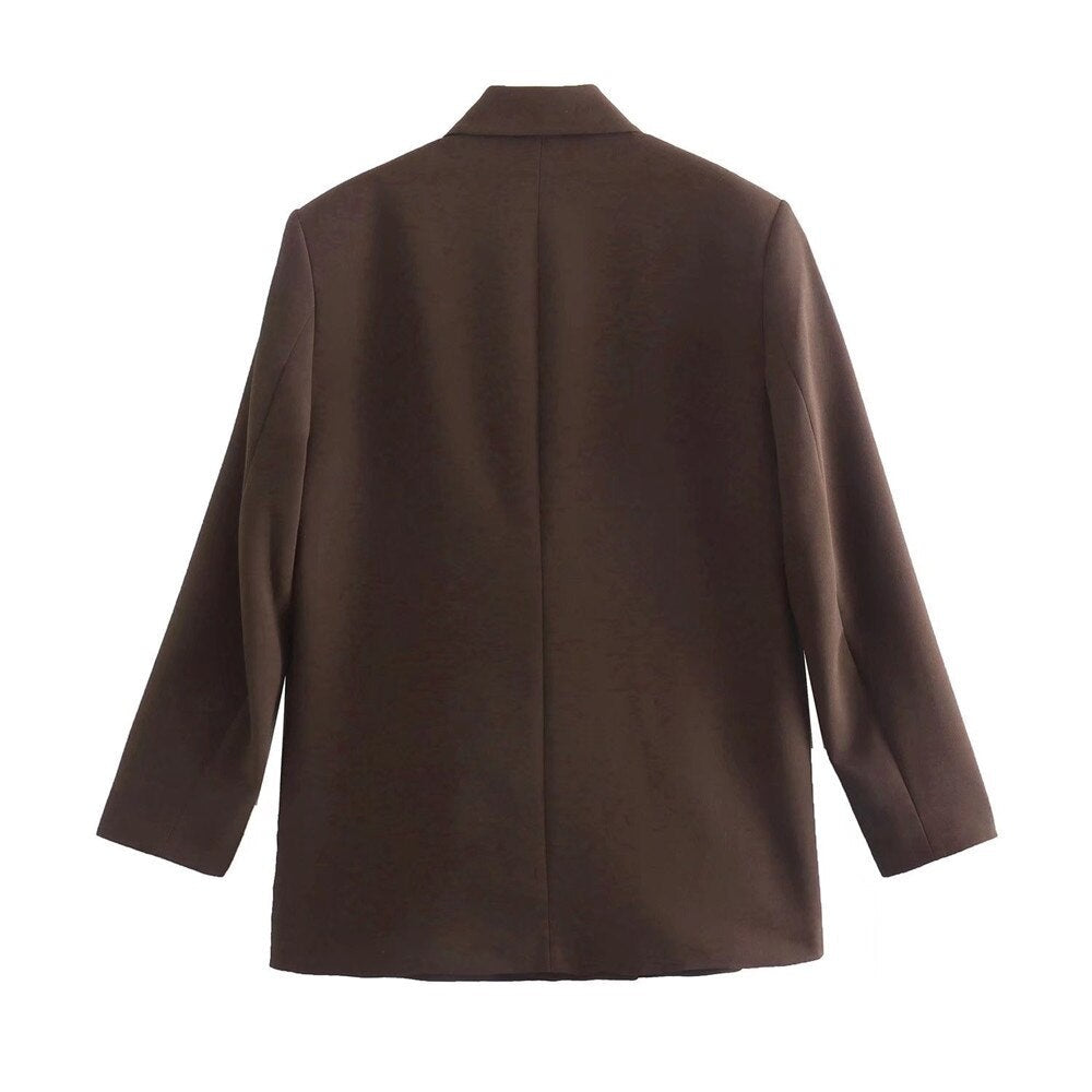 Women's Double-Breasted Blazer with Notched Lapels and Structured Silhouette - 9