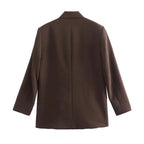 Women's Double-Breasted Blazer with Notched Lapels and Structured Silhouette - 9