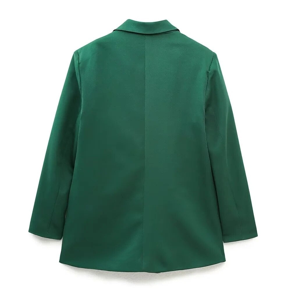 Women's Double-Breasted Blazer with Notched Lapels and Structured Silhouette - 3