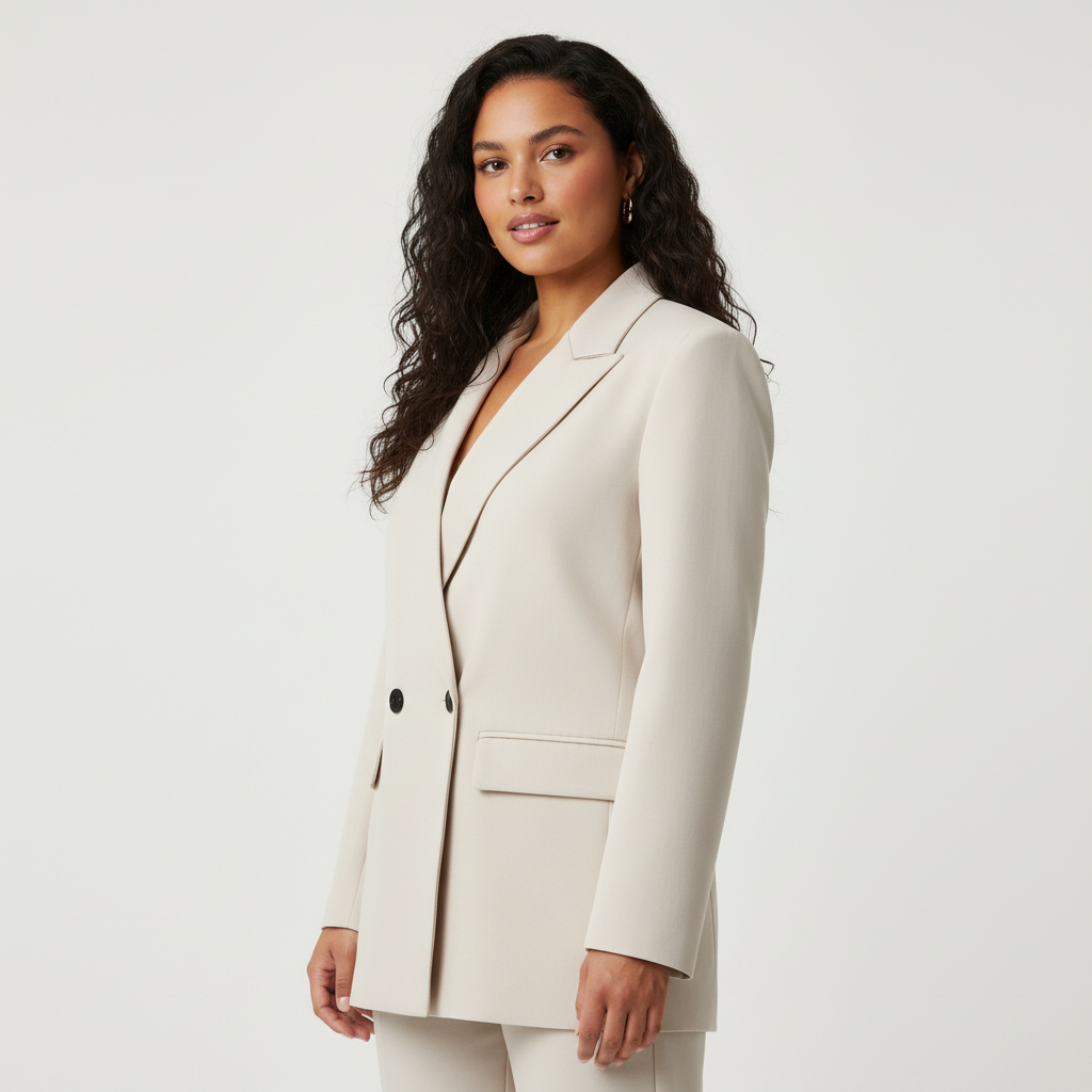 Women's Double-Breasted Blazer with Notched Lapels and Structured Silhouette - 11
