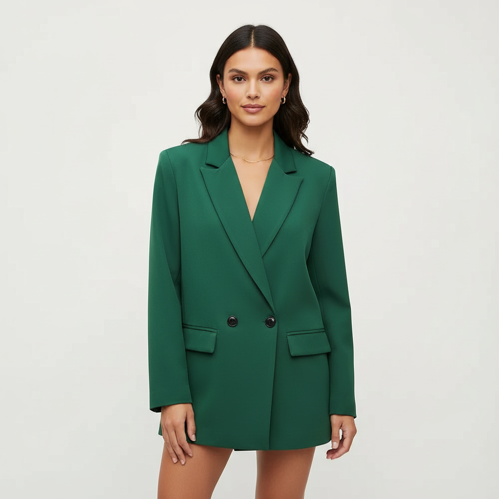 Women's Double-Breasted Blazer with Notched Lapels and Structured Silhouette - 2