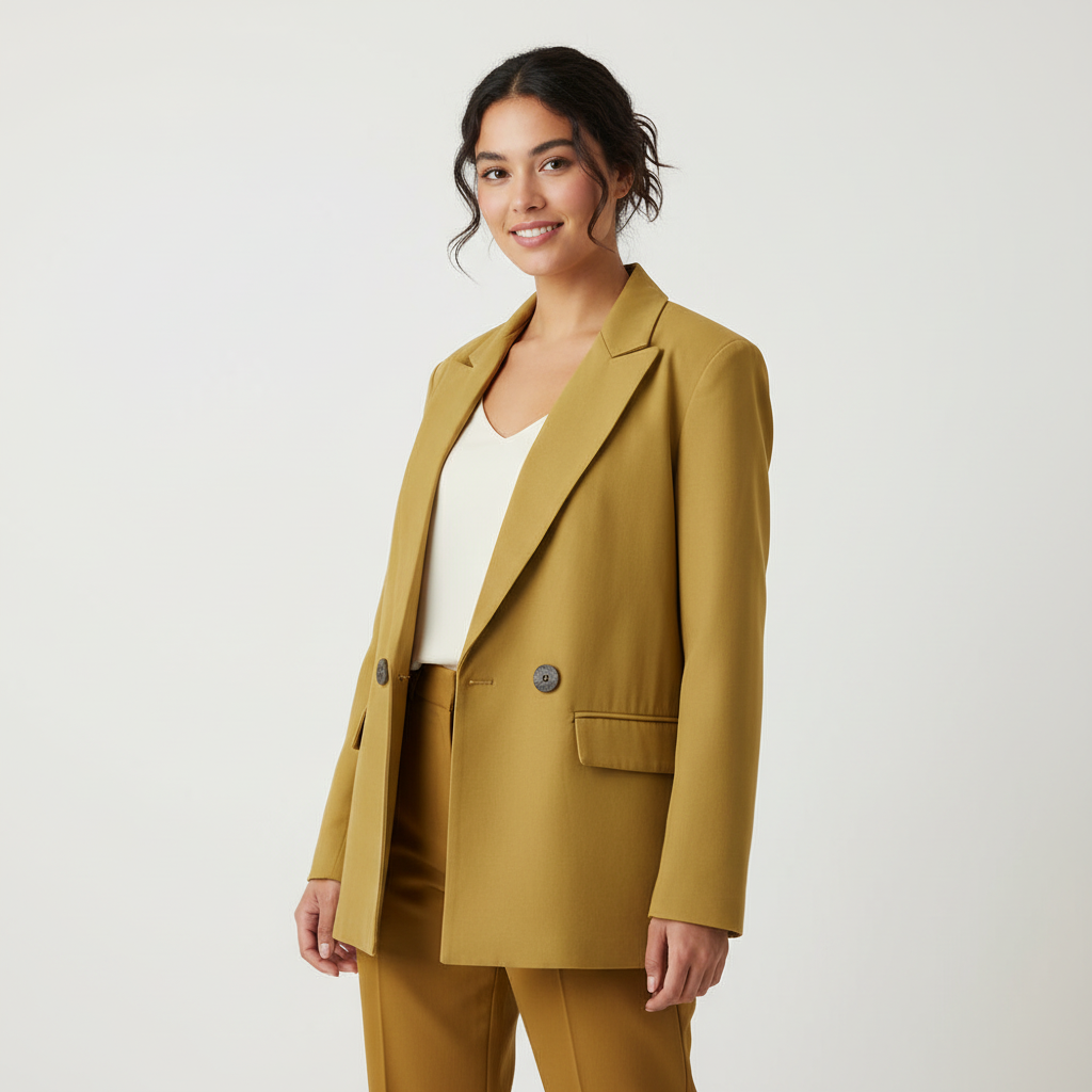 Women's Double-Breasted Blazer with Notched Lapels and Structured Silhouette - 5