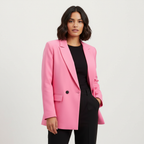 Women's Double-Breasted Blazer with Notched Lapels and Structured Silhouette - 14