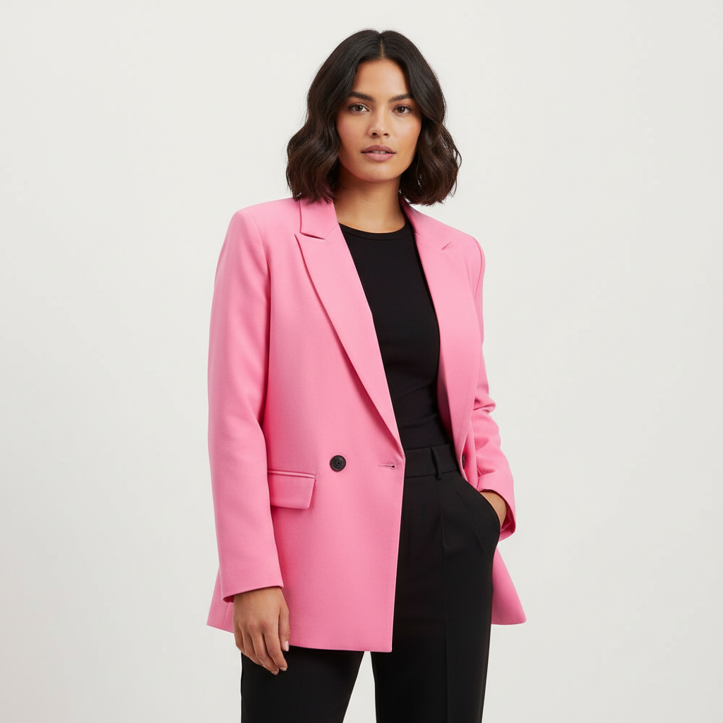 Women's Double-Breasted Blazer with Notched Lapels and Structured Silhouette - 14