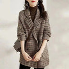 Women's Houndstooth Double-Breasted Blazer Hip-Length - 4