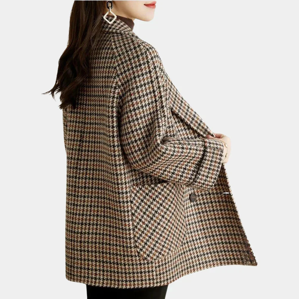 Women's Houndstooth Double-Breasted Blazer Hip-Length - 5