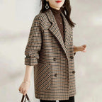 Women's Houndstooth Double-Breasted Blazer Hip-Length - 3