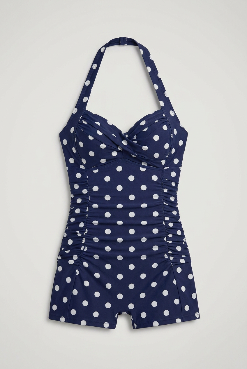Women's Halter Swim Romper with Ruched Front and Fitted Shorts - 2