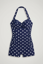 Women's Halter Swim Romper with Ruched Front and Fitted Shorts - 2
