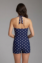 Women's Halter Swim Romper with Ruched Front and Fitted Shorts - 4
