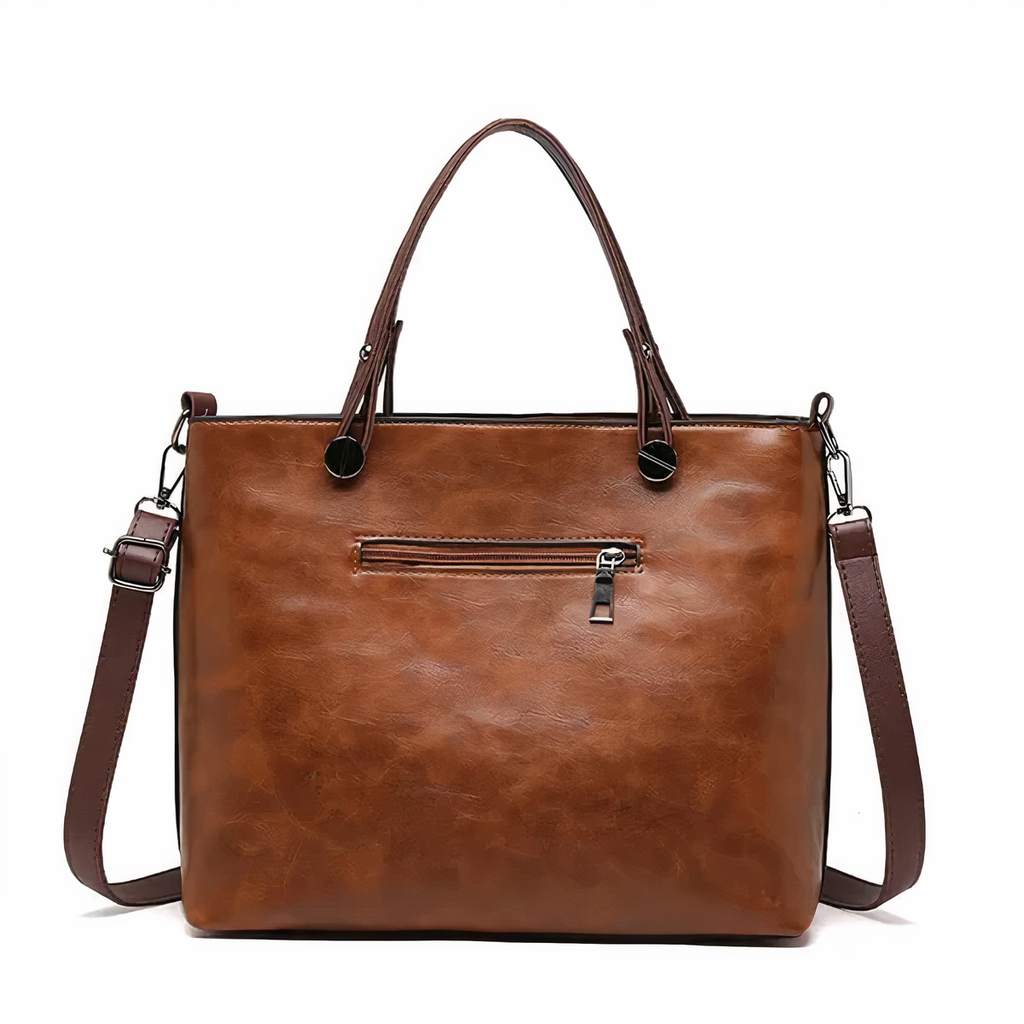 Women's Structured Tote Handbag with Front Pockets - 5